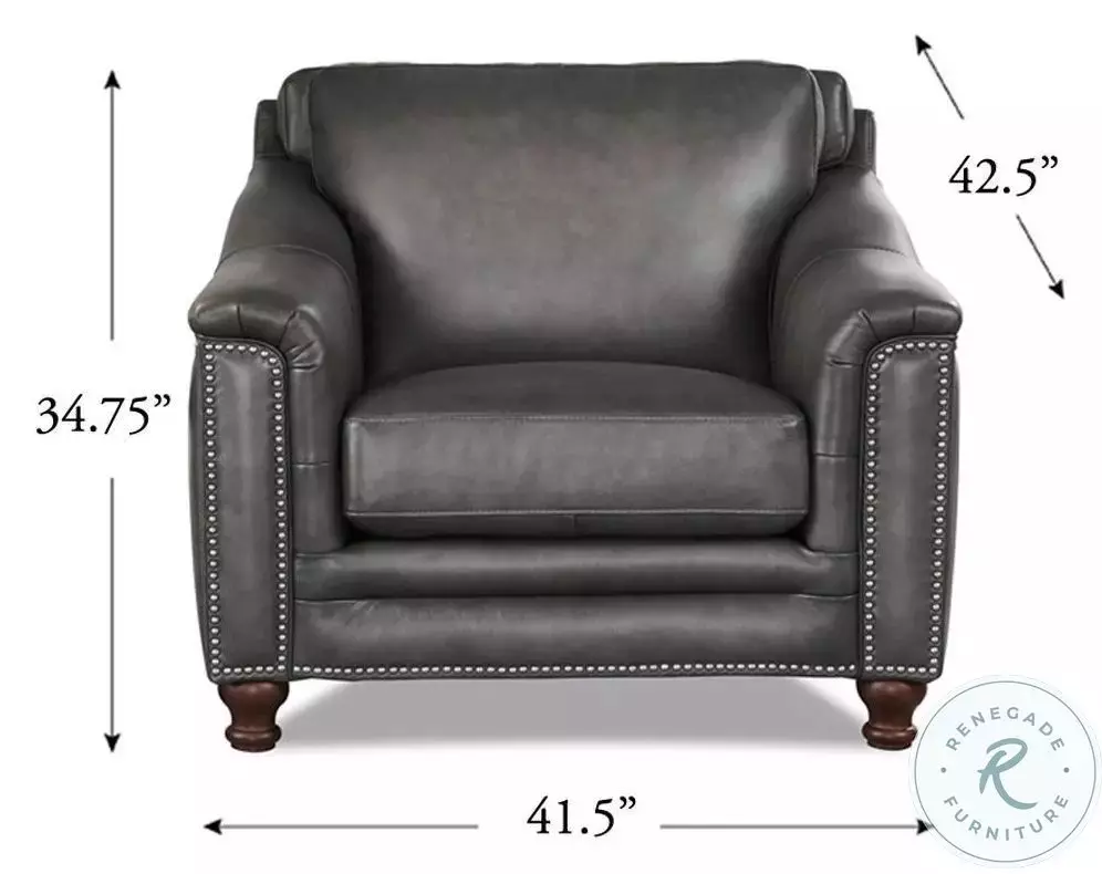 Bexley Ash Leather Upholstered Accent Chair with Nailhead Trim