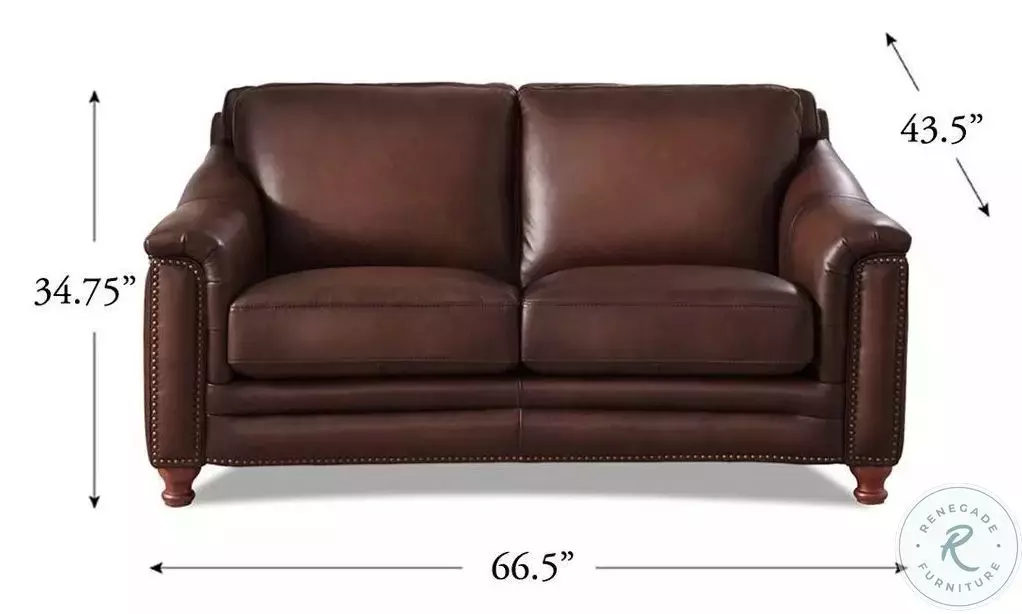 Bexley Caramel Leather 67" Loveseat with Nailhead Trim