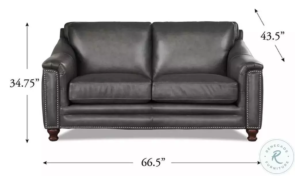 Bexley Ash Leather 67" Loveseat with Nailhead Trim