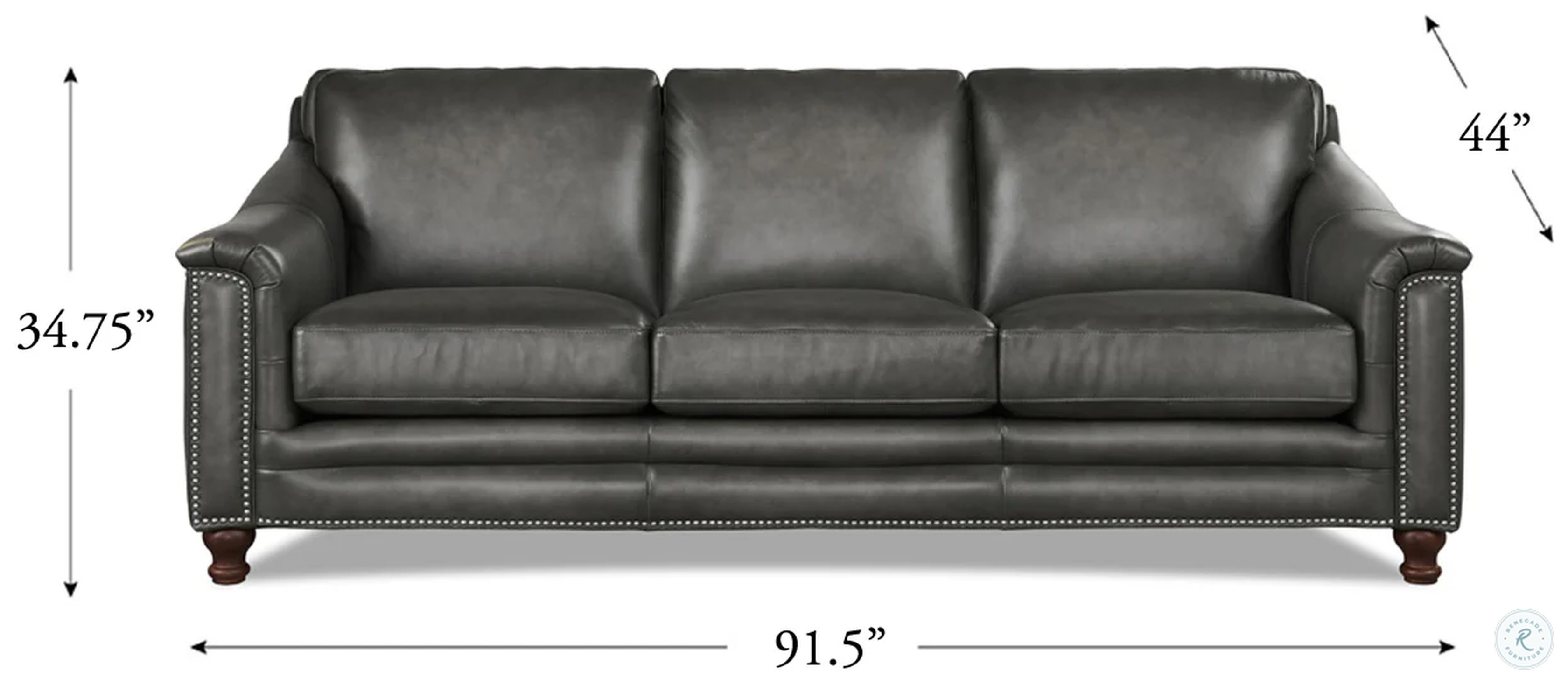 Bexley Ash Leather 92" Sofa with Nailhead Trim