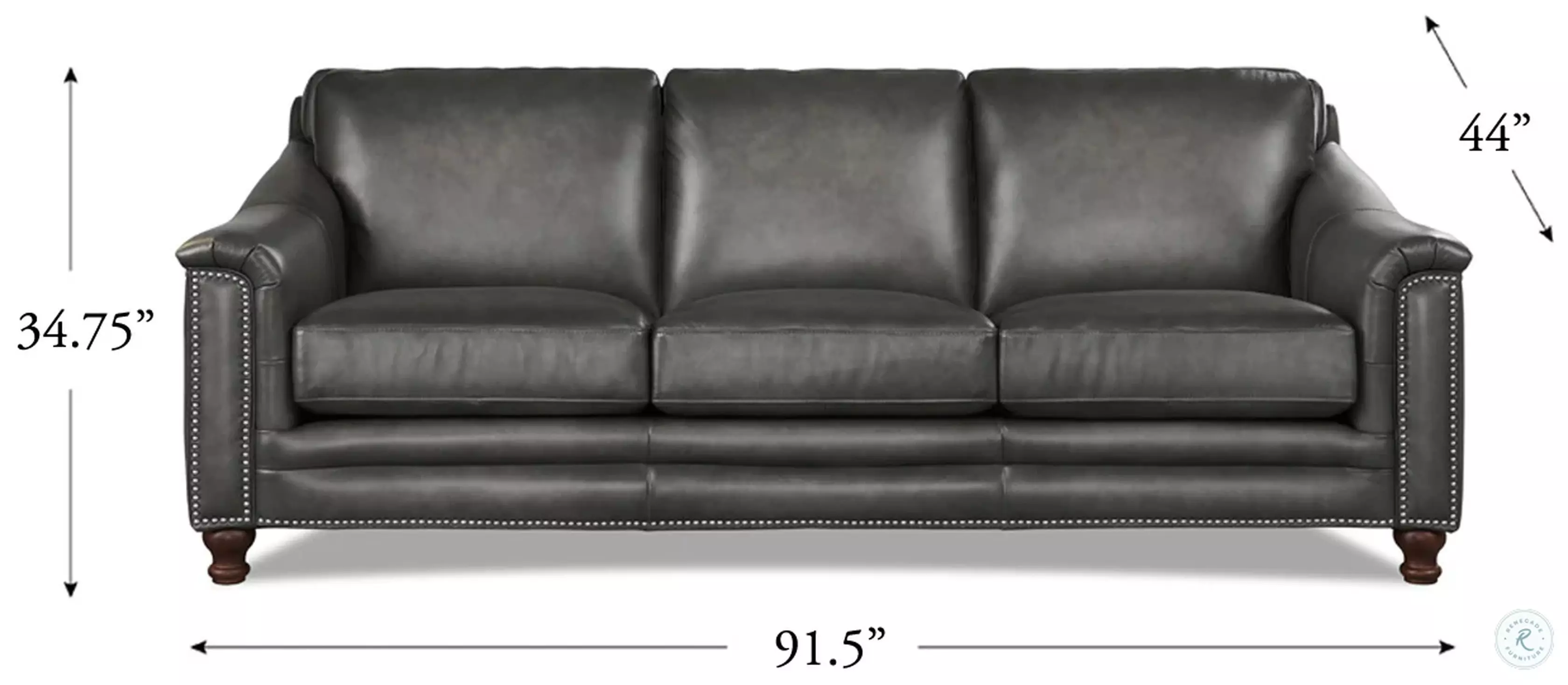 Bexley Ash Leather 92" Sofa with Nailhead Trim