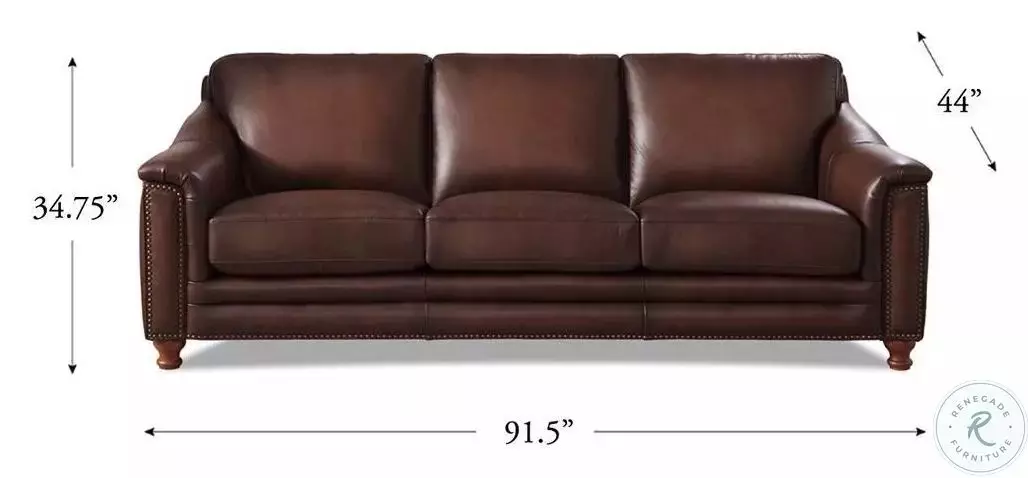Bexley Caramel Leather 92" Sofa with Nailhead Trim