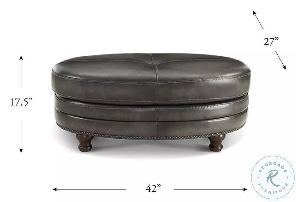 Bexley Ash Leather Upholstered Oval Ottoman with Nailhead Trim