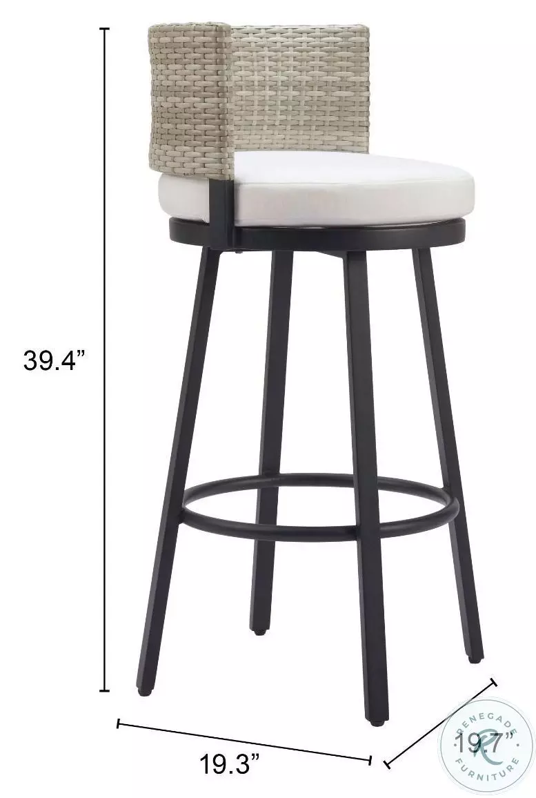 Midnight Wave White Performance Fabric Outdoor Bar Stool