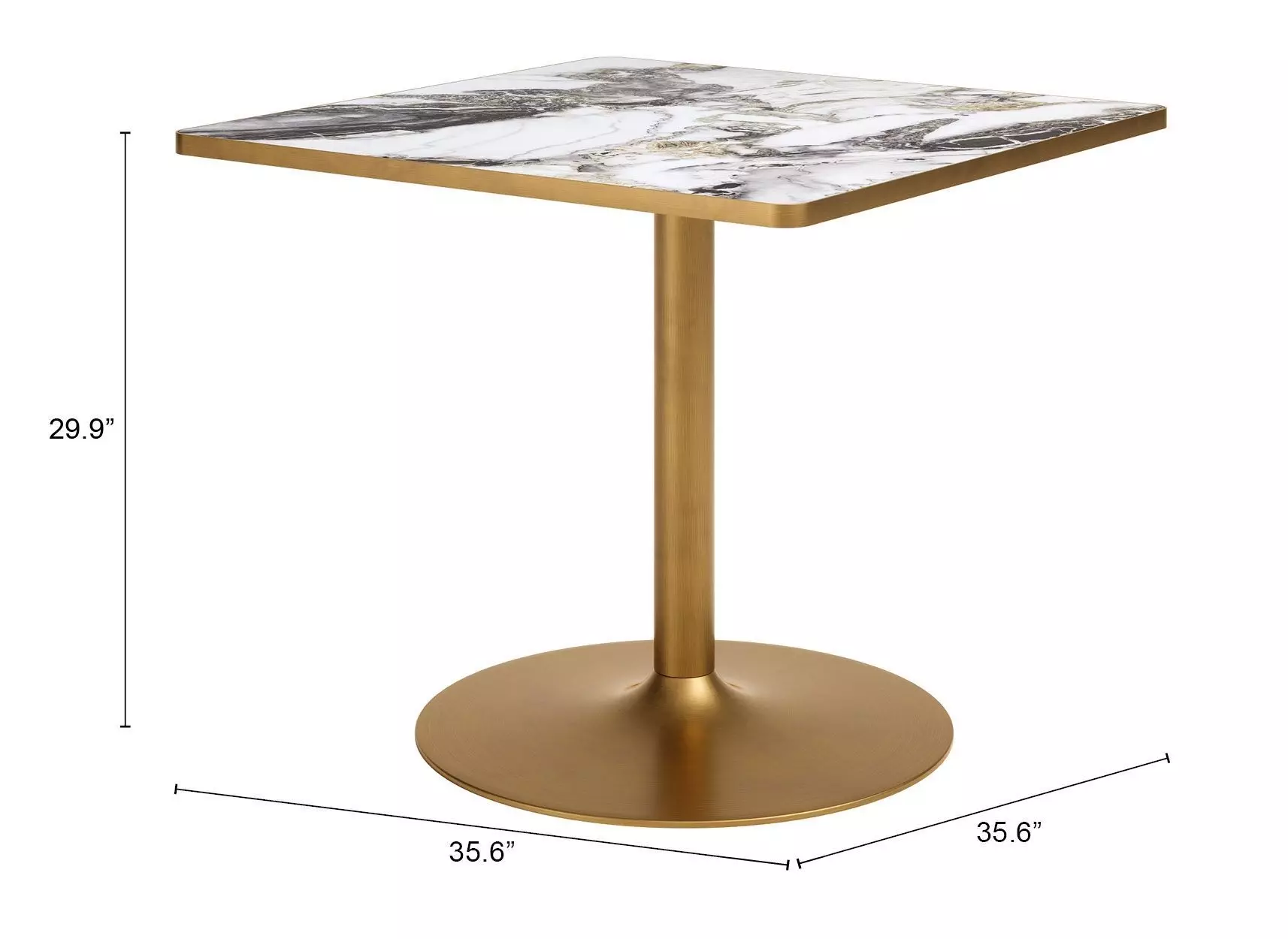 Caliza White and Gold Outdoor 36" Square Glass Top Dining Table