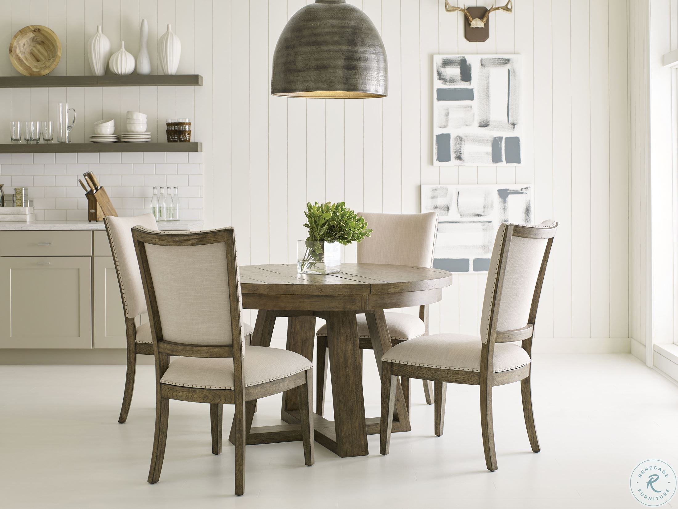 Plank Road Stone Button Extendable Round Dining Table From Kincaid Furniture Furnitureetc Com 706 701s