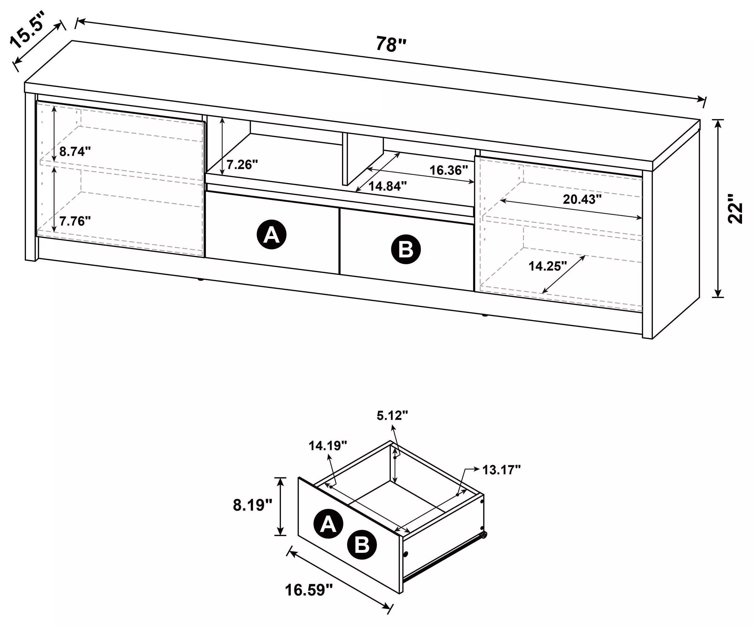 Winfield Black 78" 2 Door TV Stand