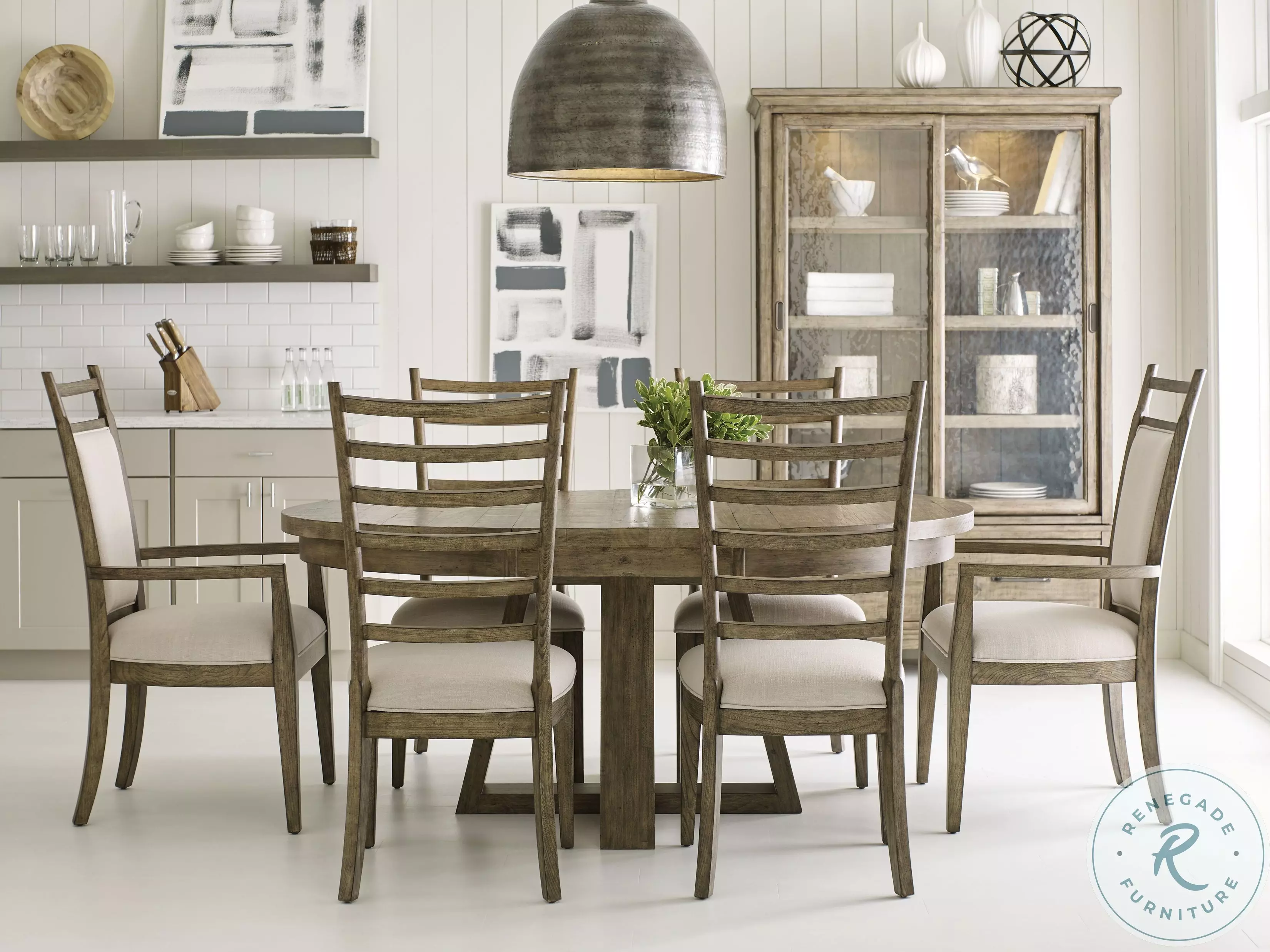 Plank Road Stone Button Extendable Round Dining Room Set From Home