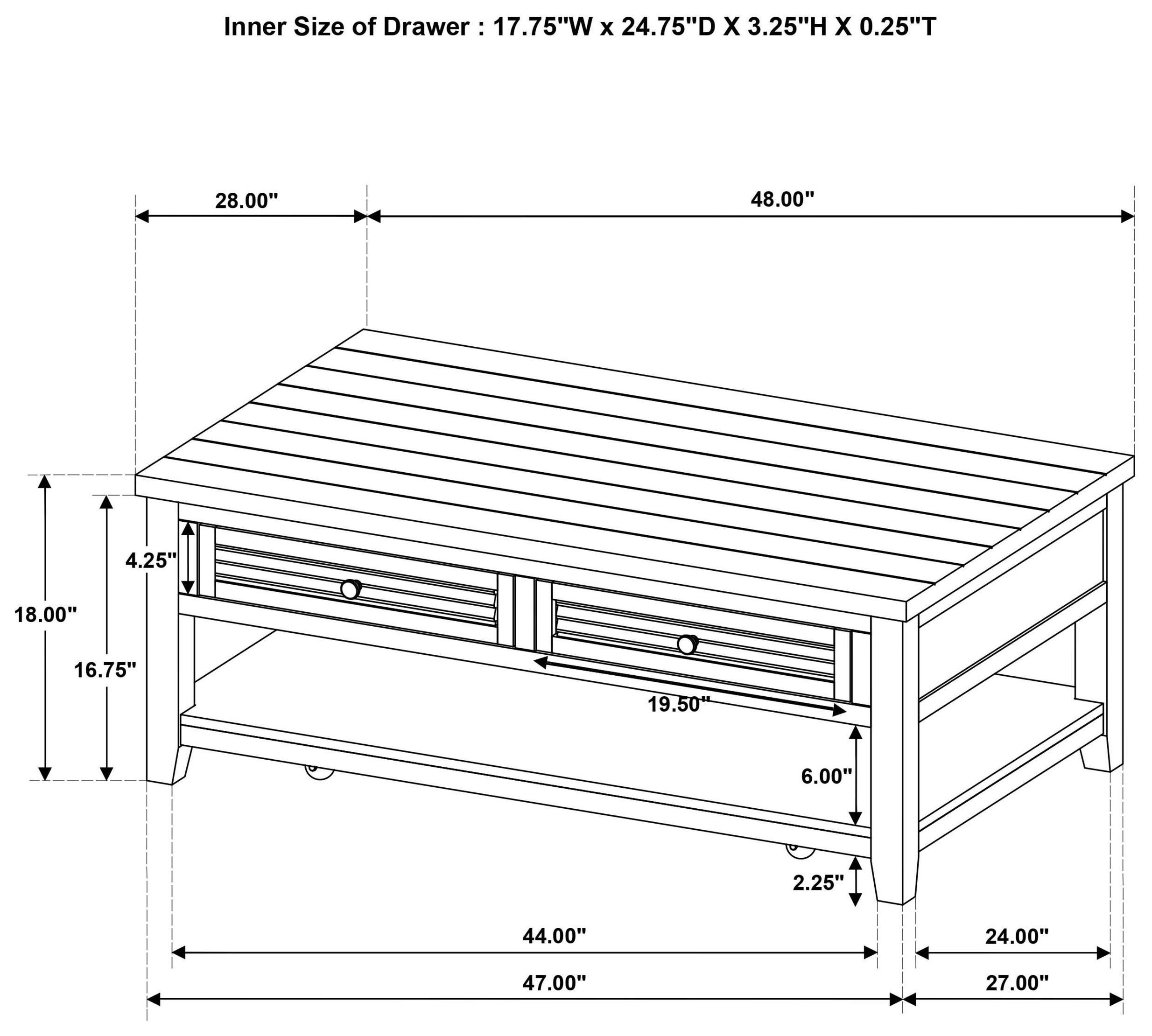 Concord Distressed Java 2 Drawer Rectangular Coffee Table