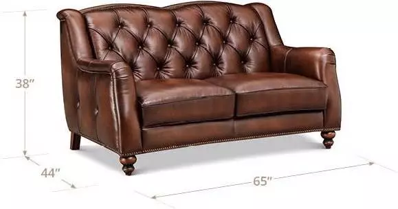 Kingswell Brown Leather 65" Loveseat with Nailhead Trim