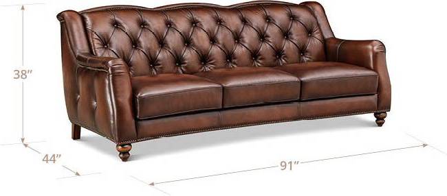 Kingswell Brown Leather 91" Sofa with Nailhead Trim