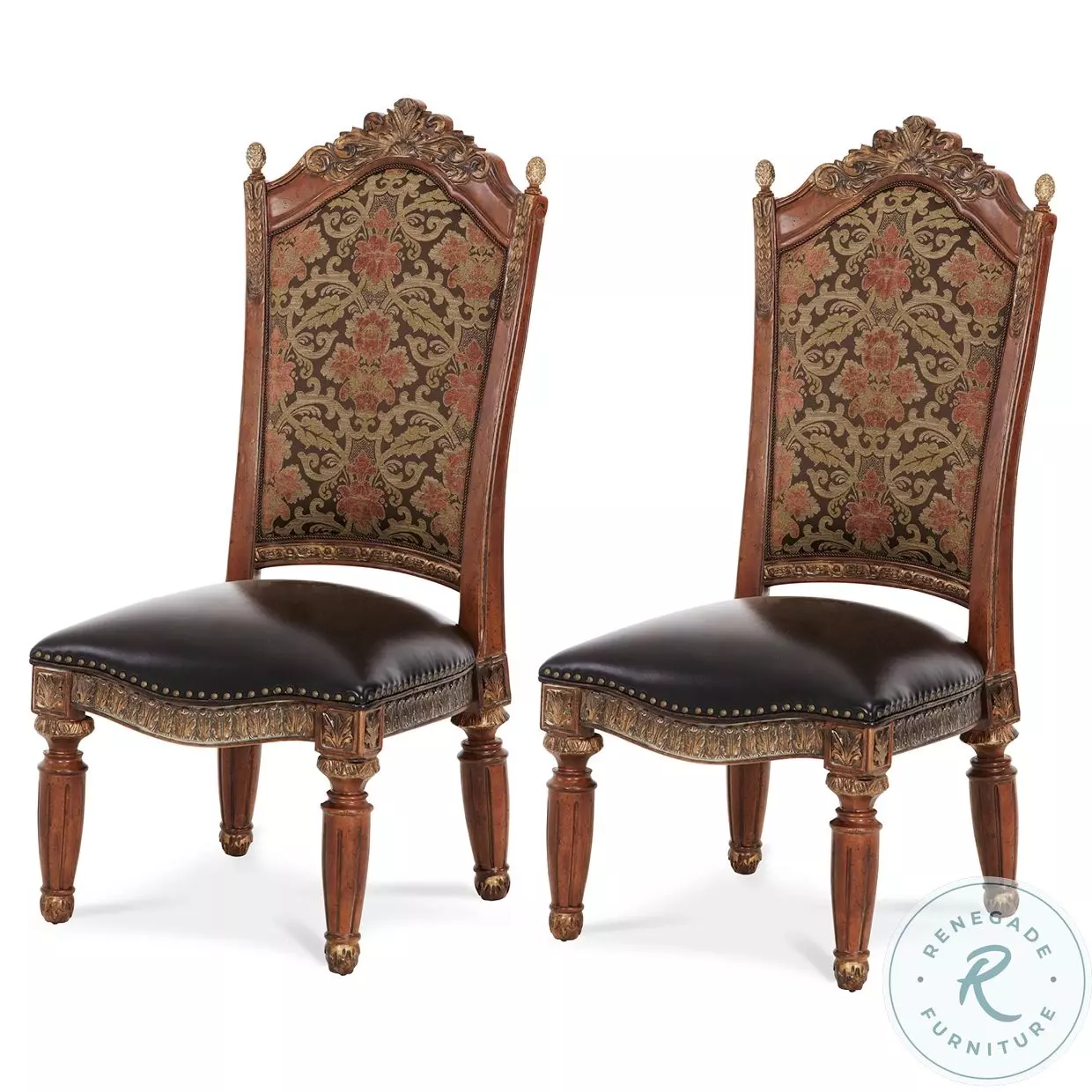 Villa Valencia Classic Chestnut Leather Side Chair Set of 2 From