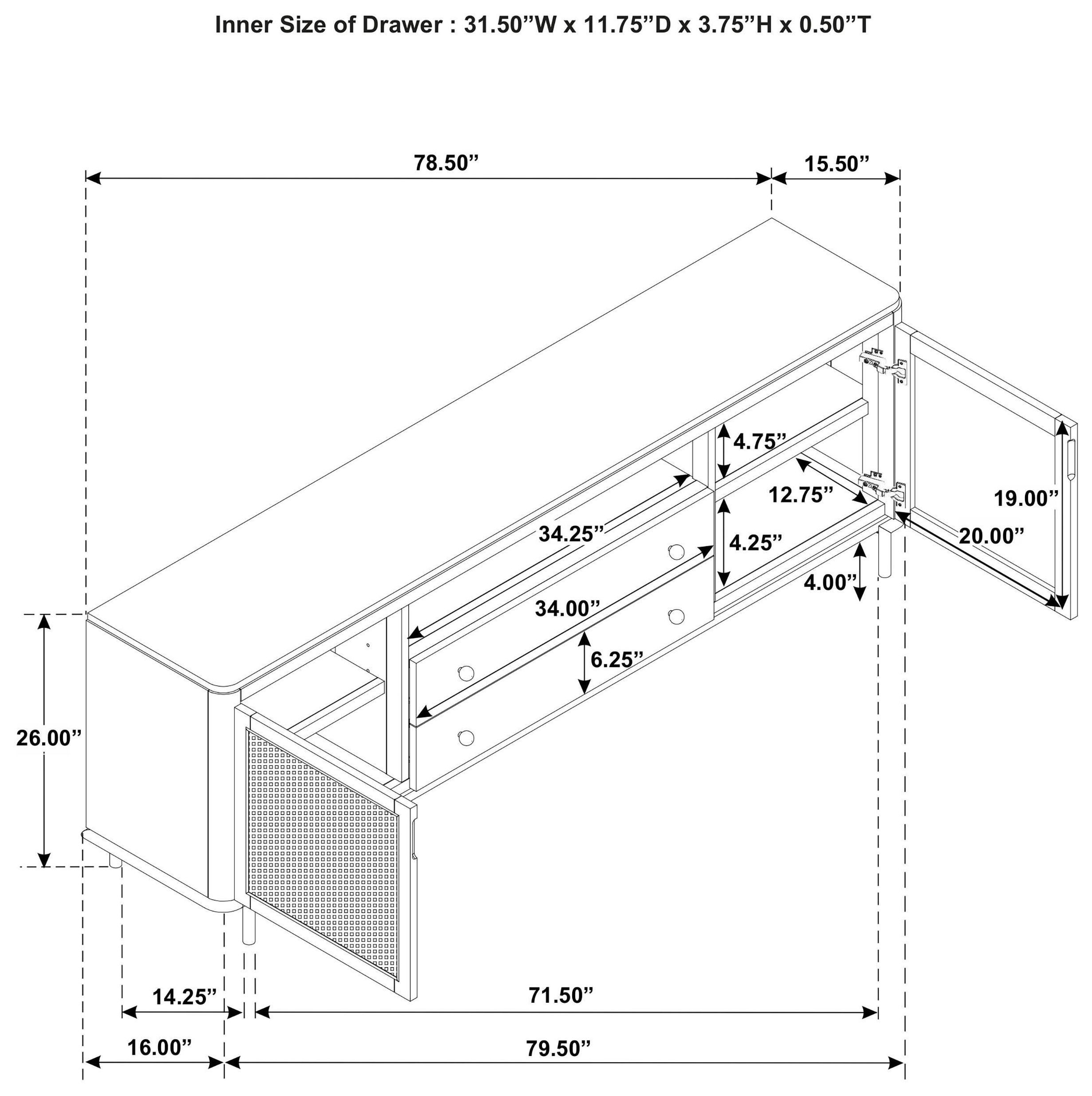 Arini Black 2 Door Rattan Cane TV Stand