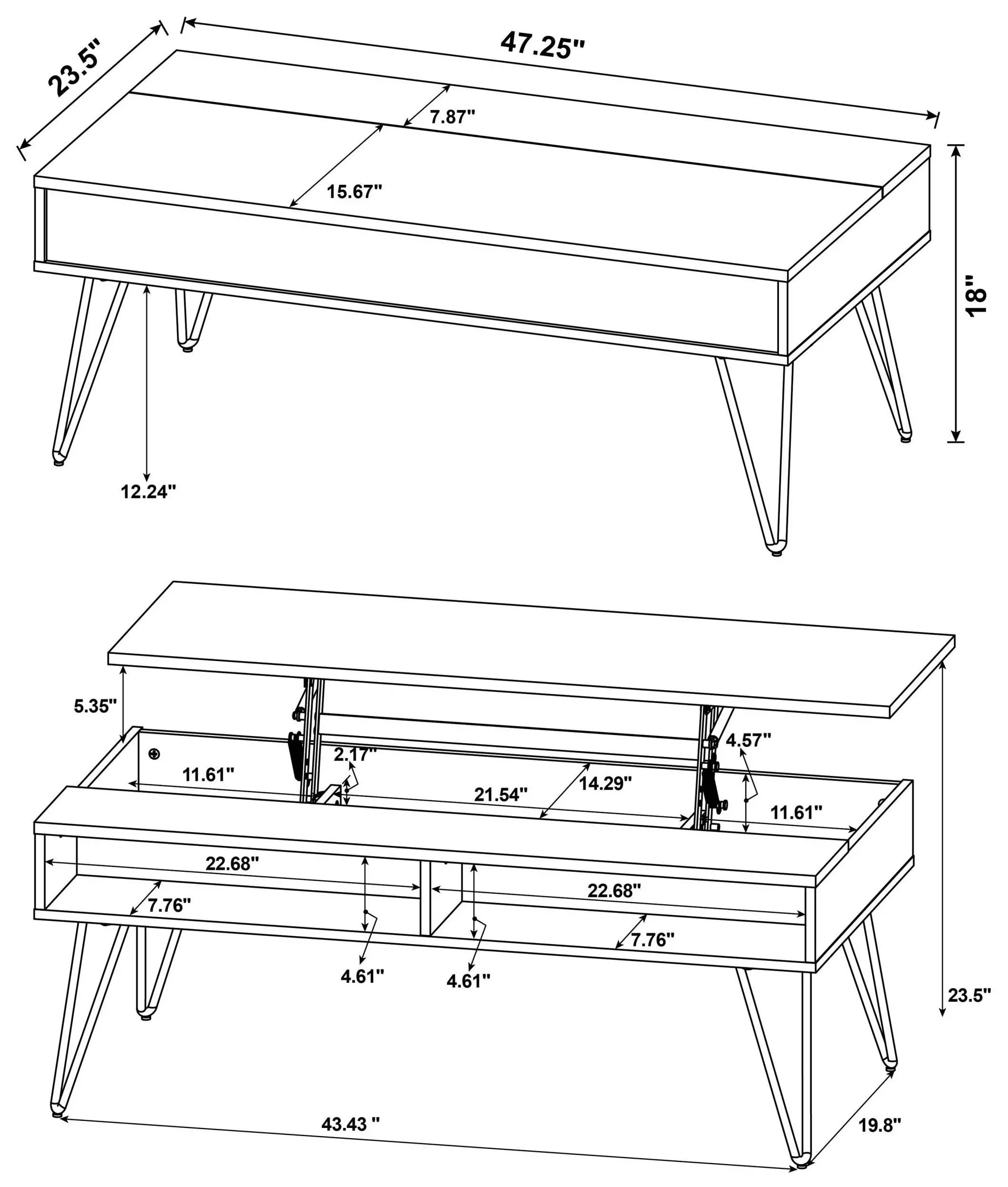 Fanning Golden Oak And Black Lift Top Coffee Table