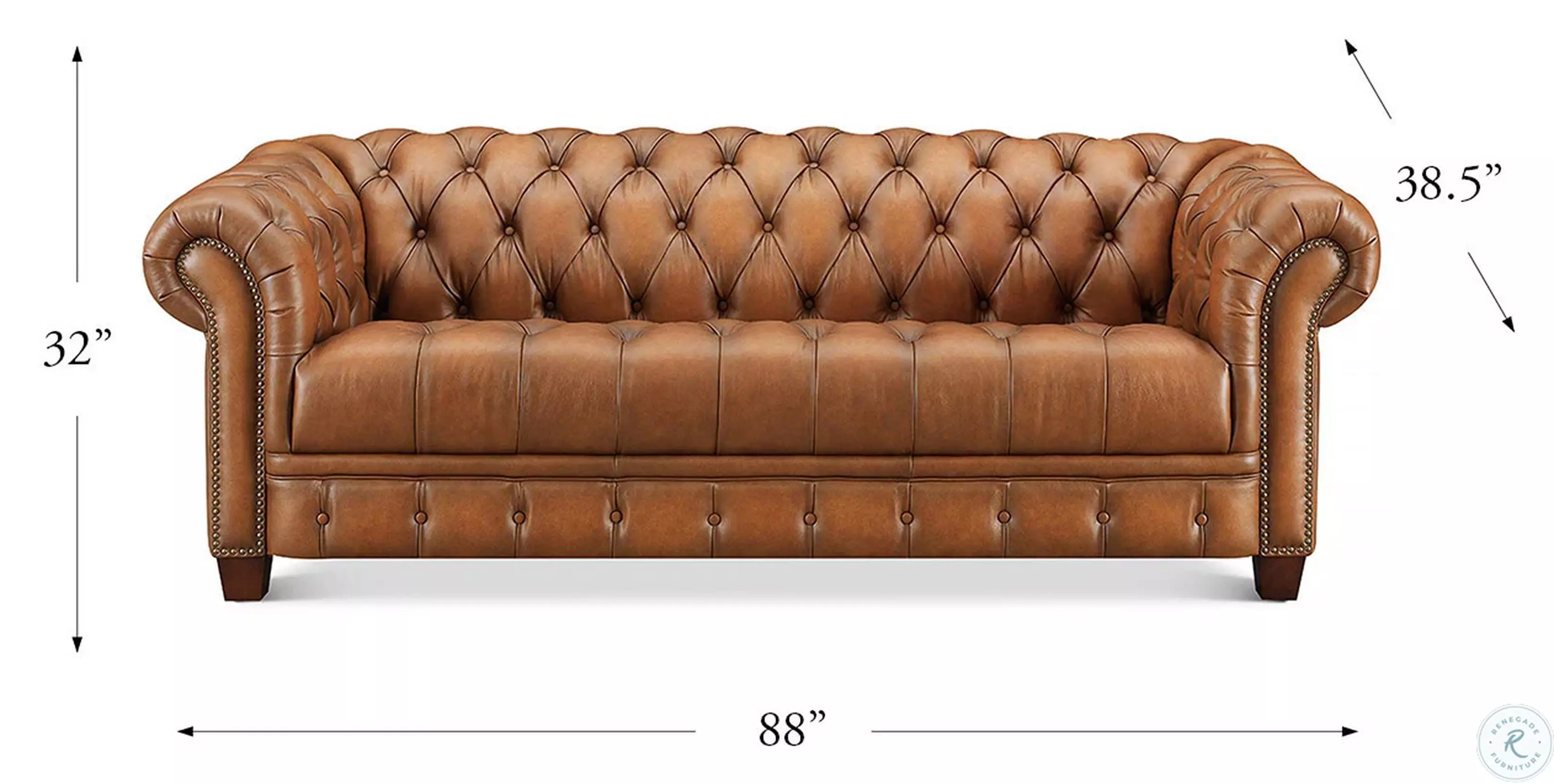 Haworth Saddle Leather 88" Sofa with Nailhead Trim