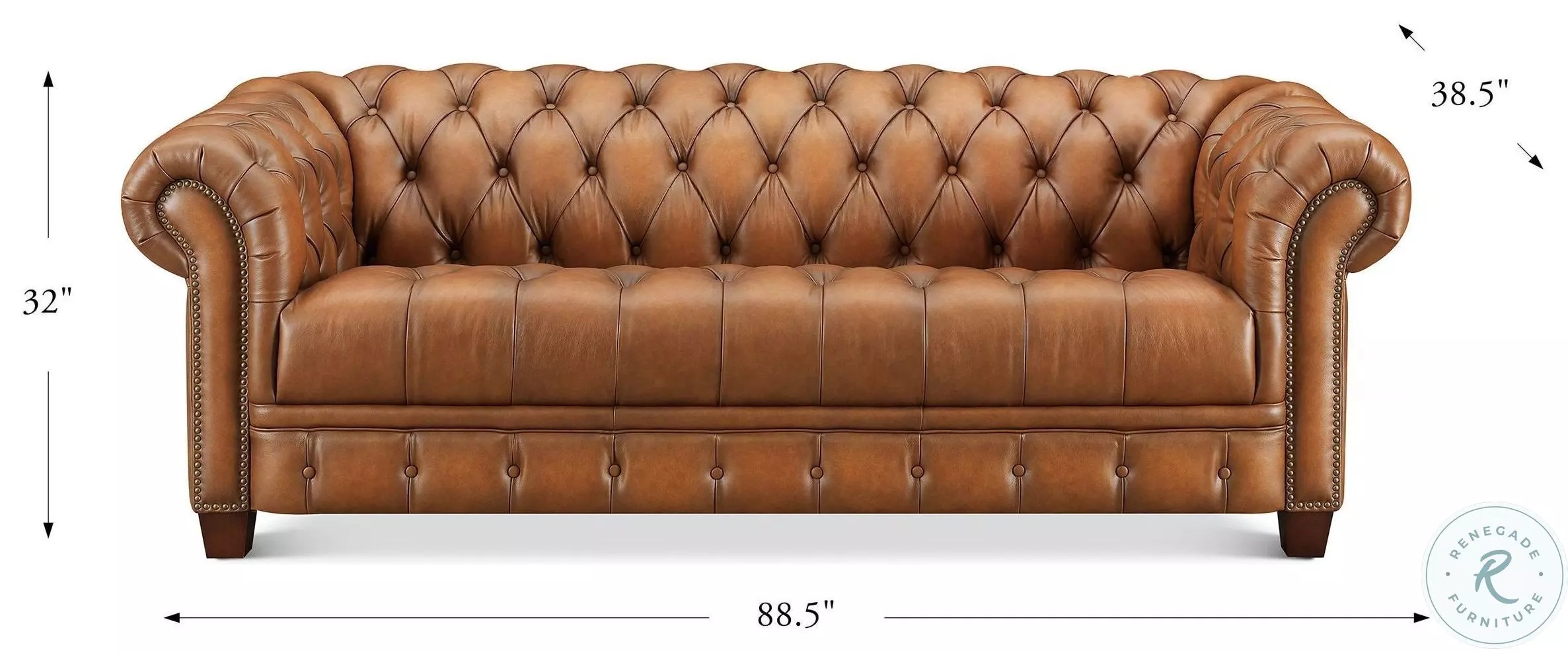 Haworth Saddle Leather 89" Sofa with Nailhead Trim