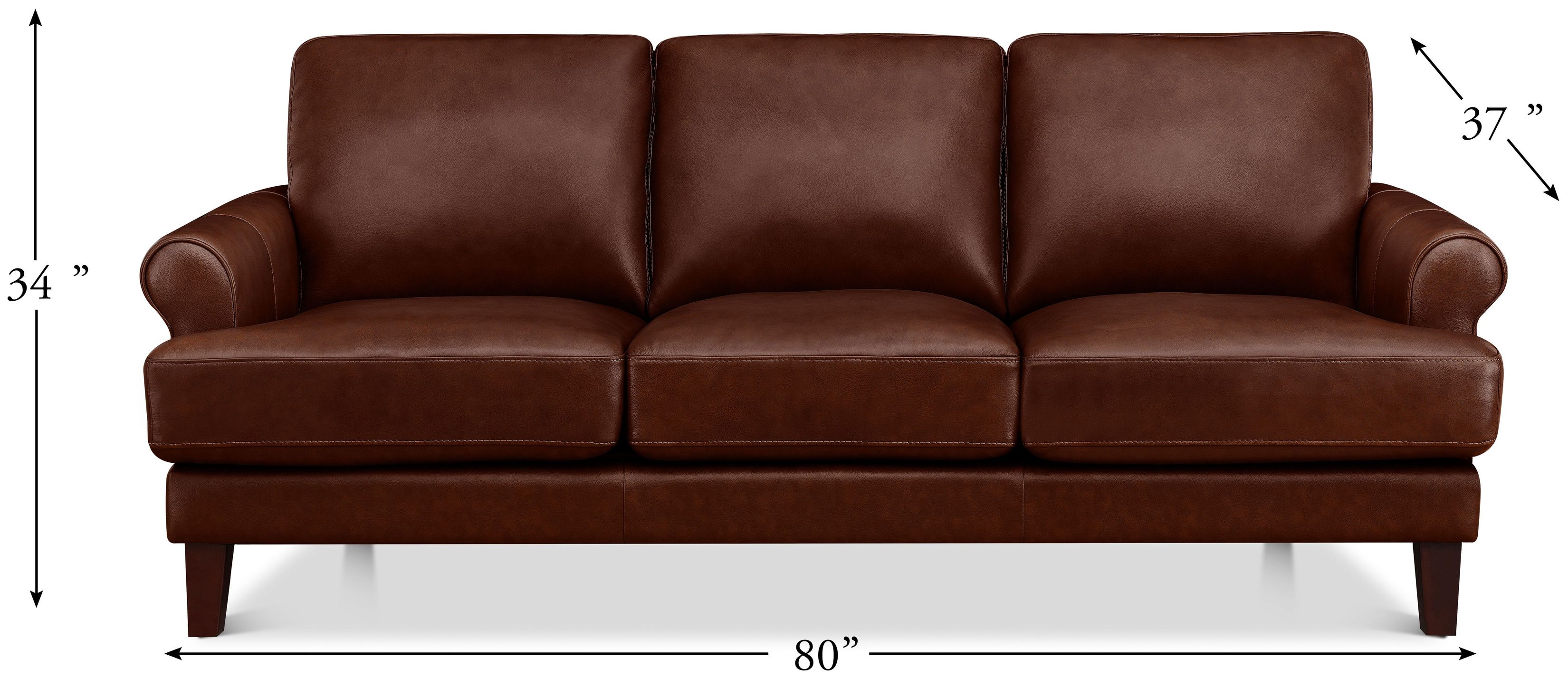 Soleil Brandy Leather 80" Sofa
