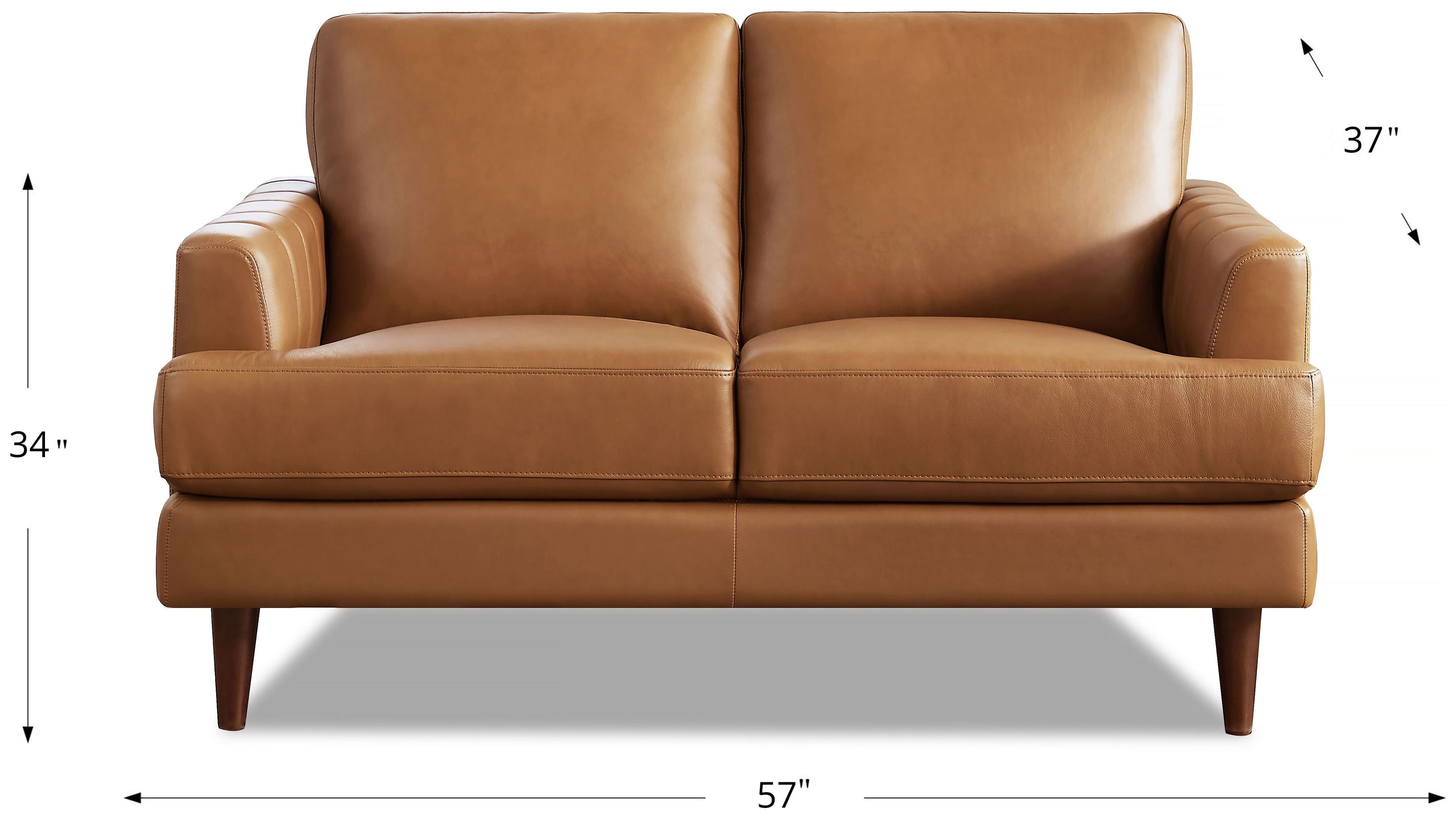 Ada Cognac Brown Leather 57" Loveseat