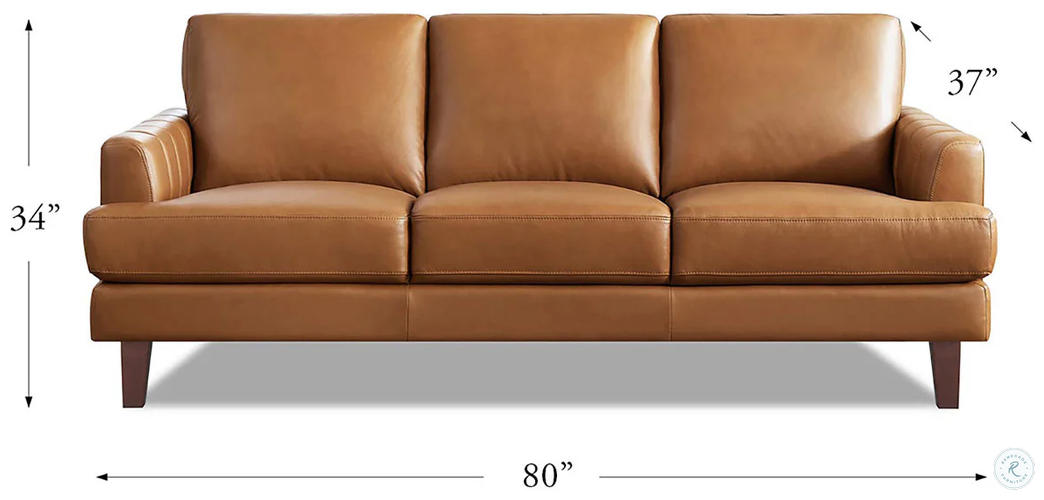 Ada Cognac Leather 80" Sofa