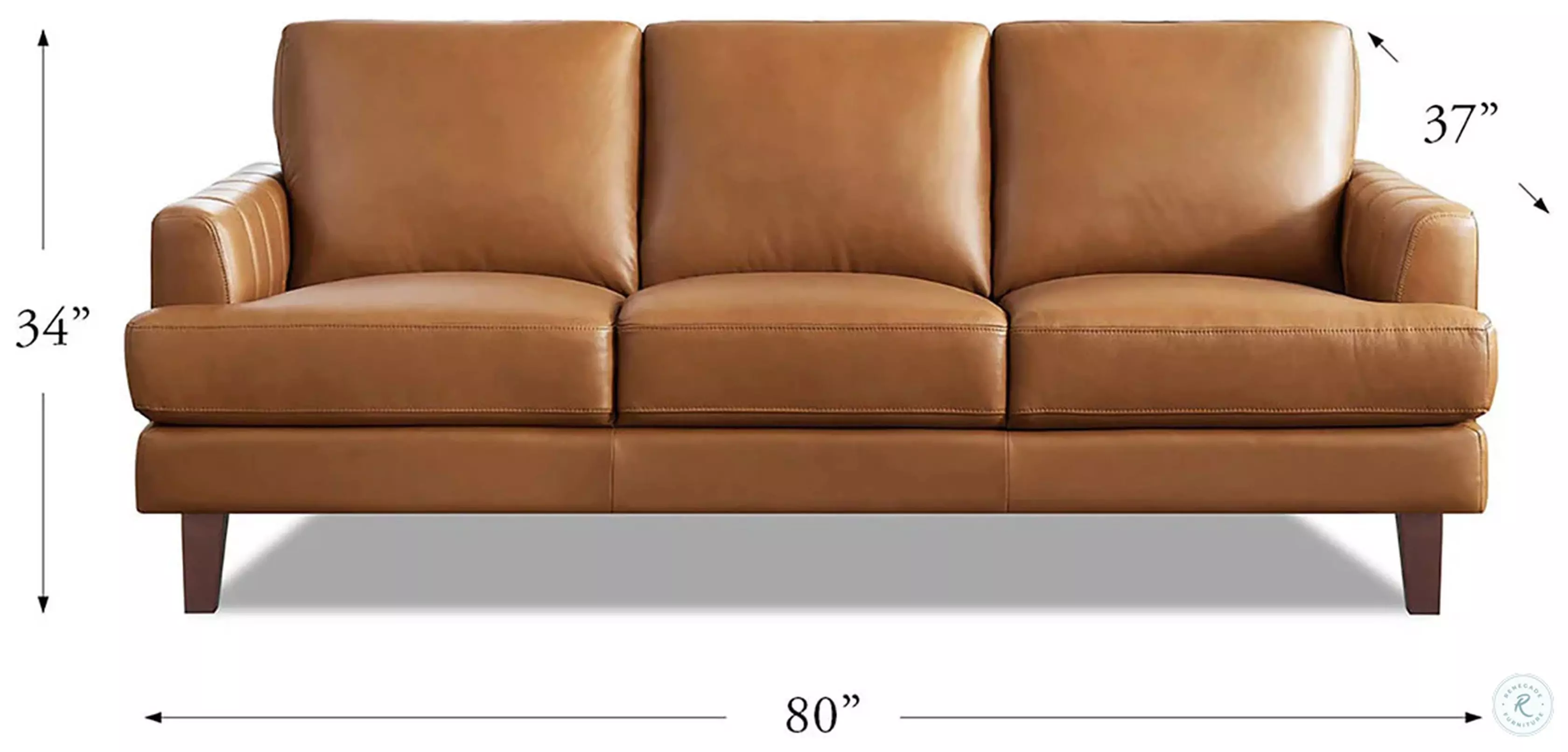 Ada Cognac Leather 80" Sofa