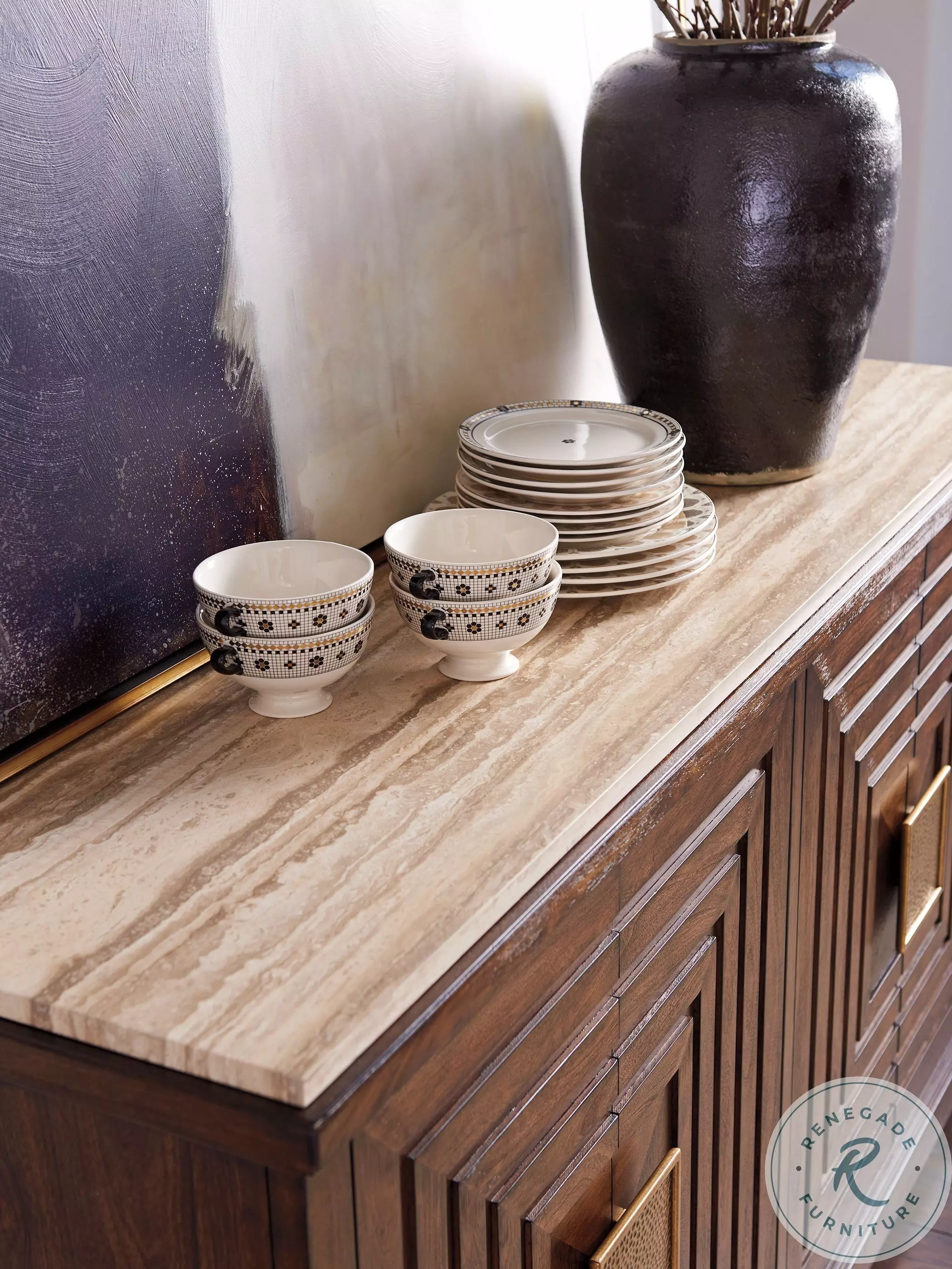 Silverado Honed Travertine And Brown Los Gatos Stone Top Buffet