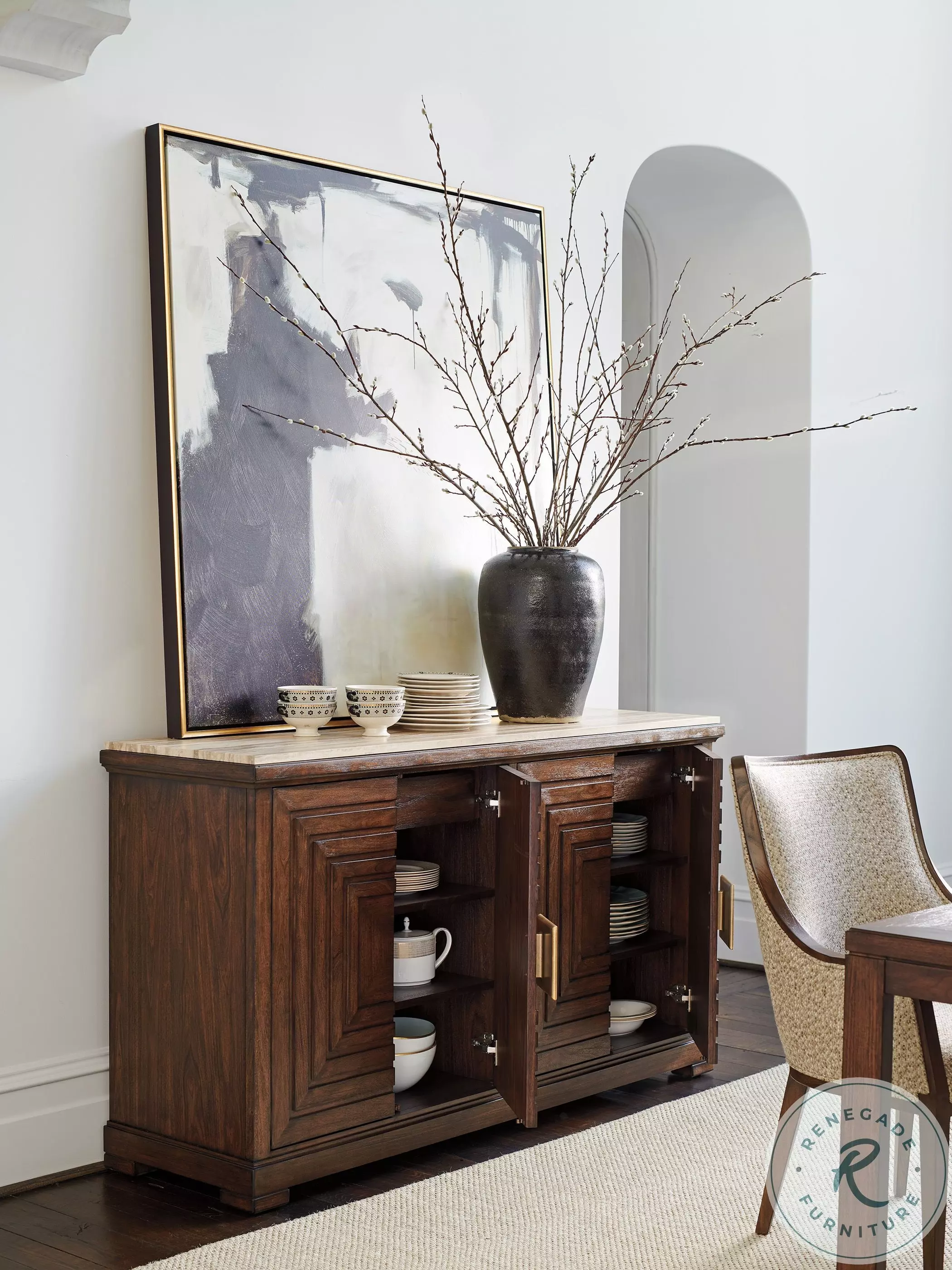 Silverado Honed Travertine And Brown Los Gatos Stone Top Buffet
