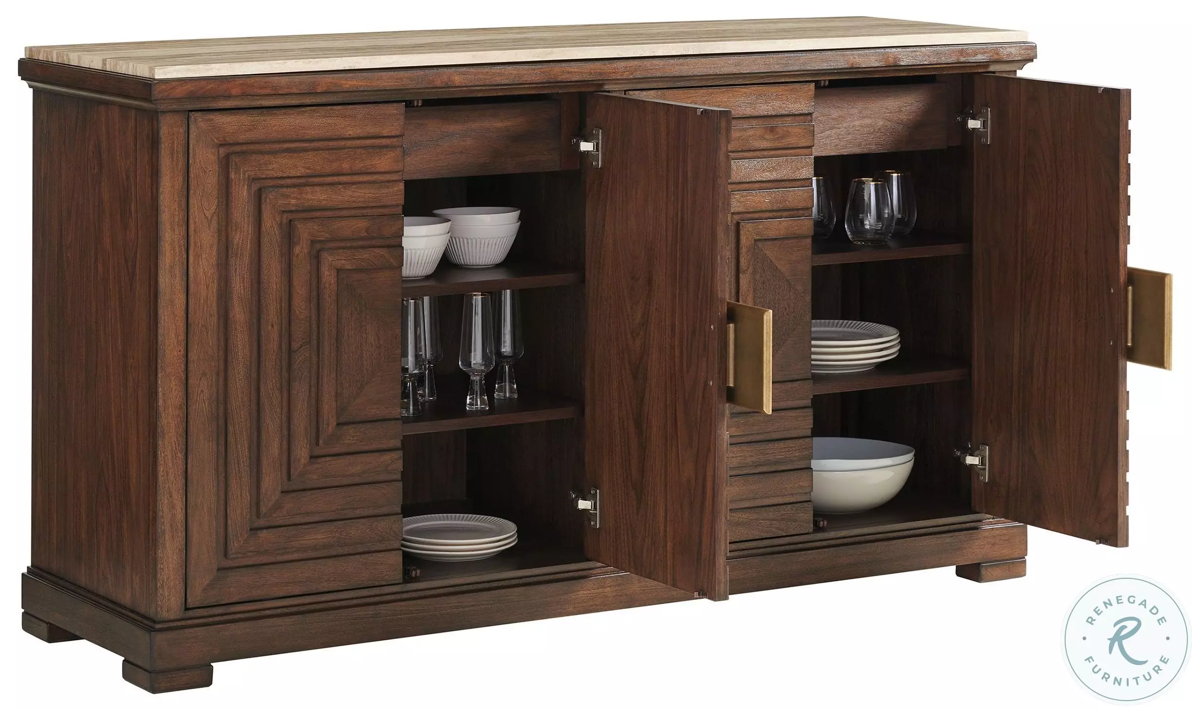 Silverado Honed Travertine And Brown Los Gatos Stone Top Buffet