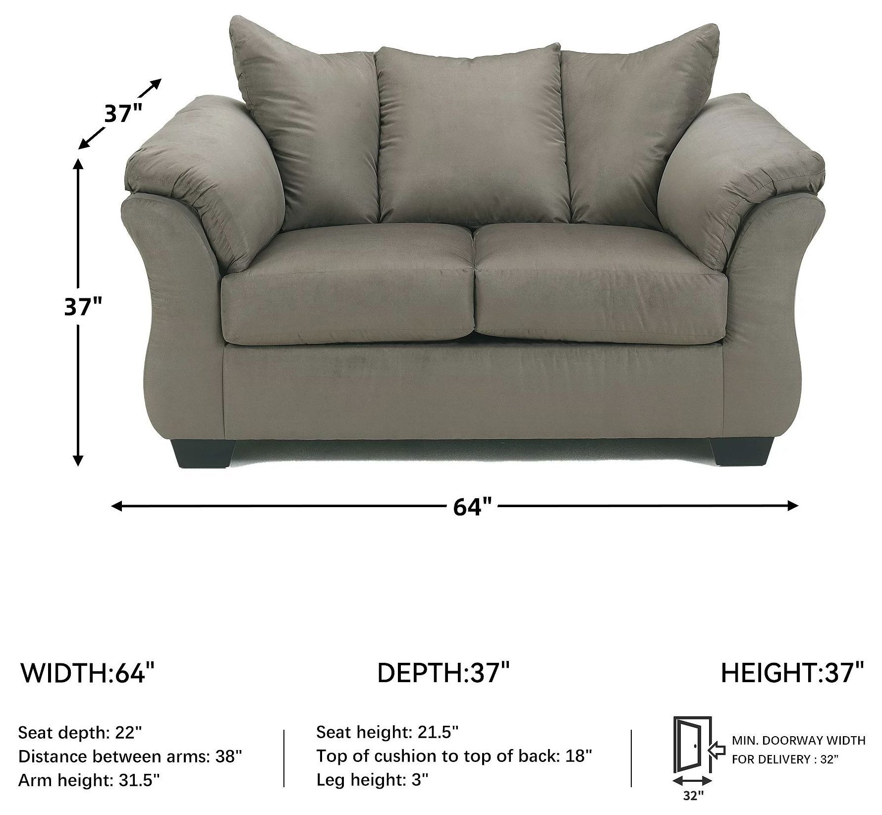 Darcy Cobblestone 64" Loveseat