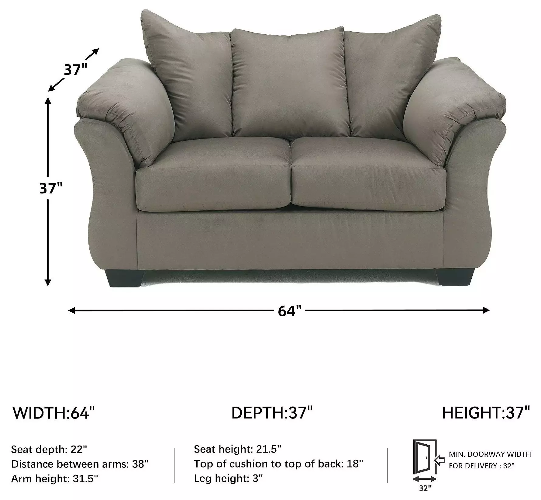 Darcy Cobblestone 64" Loveseat