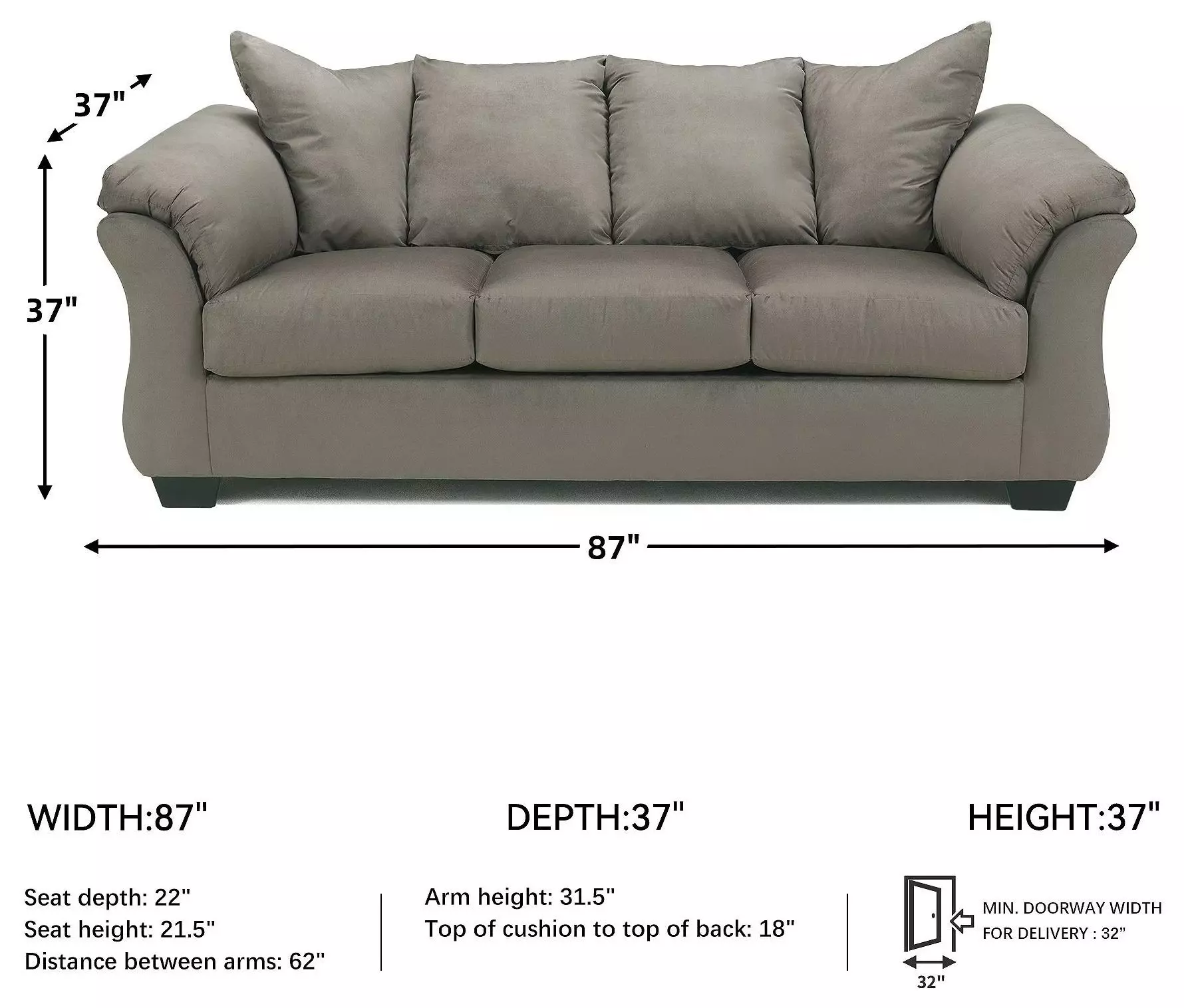 Darcy Gray Cobblestone 87" Sofa