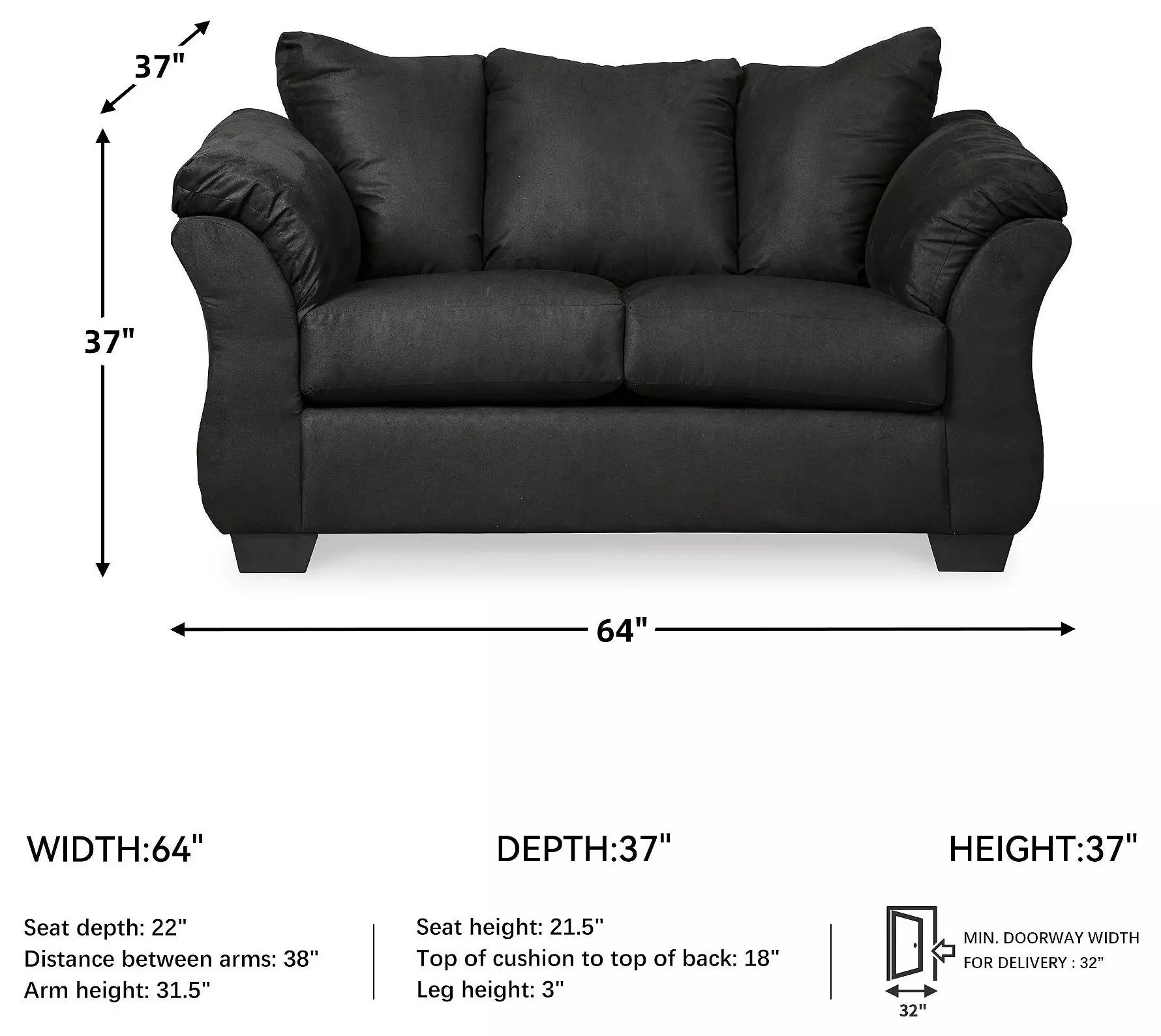 Darcy Black 64" Loveseat