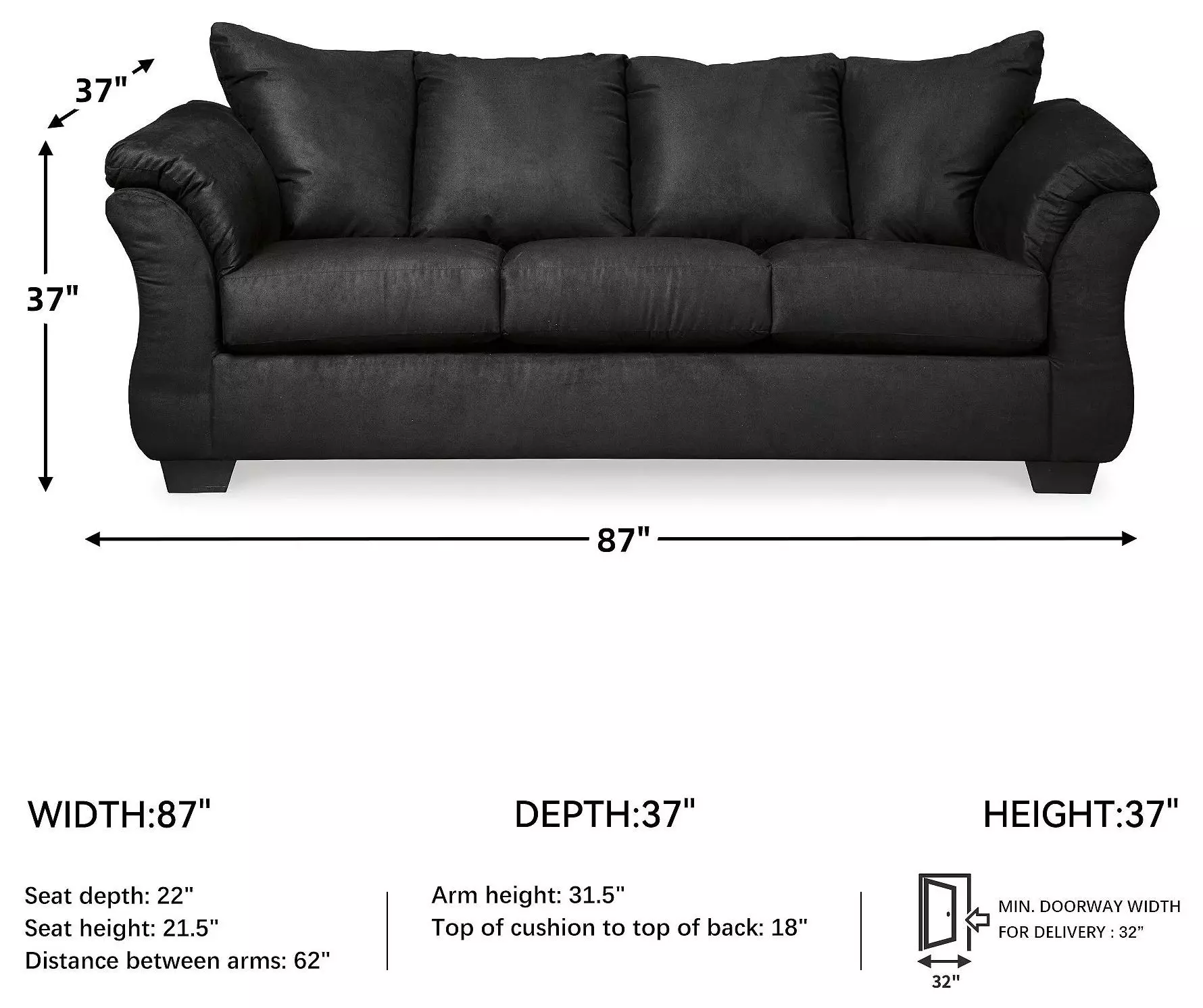 Darcy Black 87" Sofa
