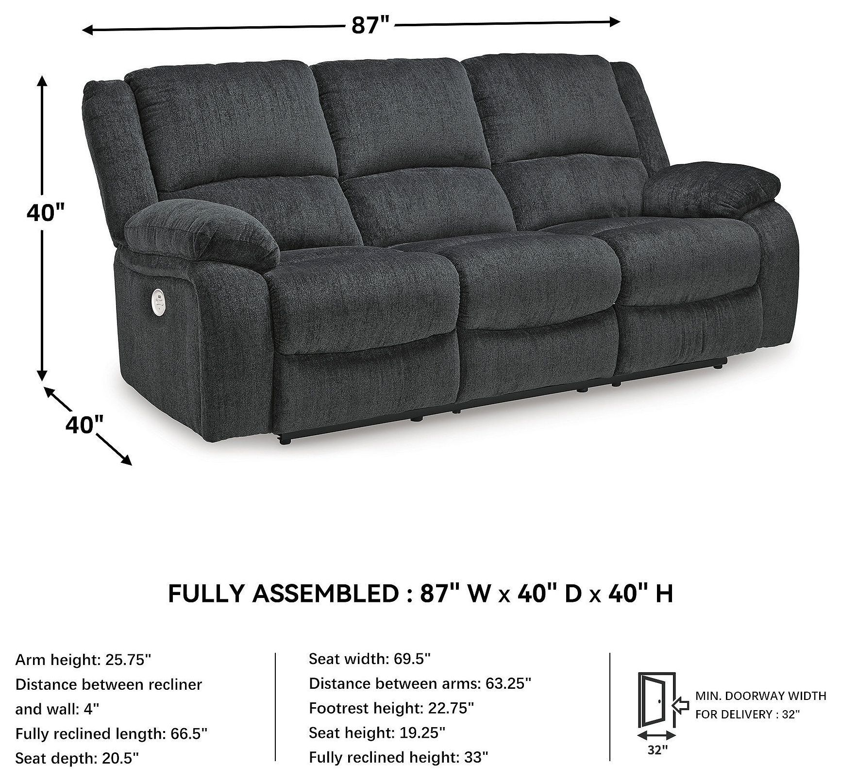 Draycoll Slate Power Reclining Sofa