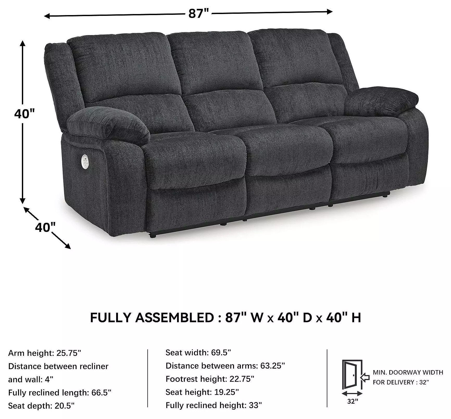 Draycoll Slate 87" Power Reclining Sofa