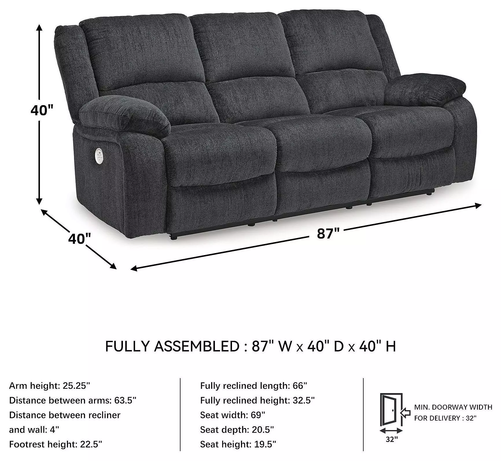 Draycoll Slate 87" Reclining Sofa