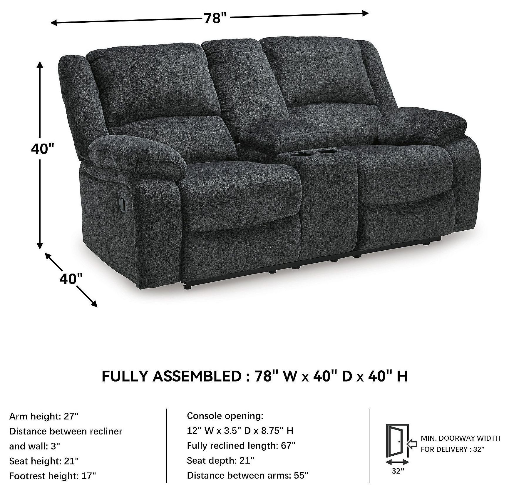 Draycoll Slate Double Reclining Loveseat With Console