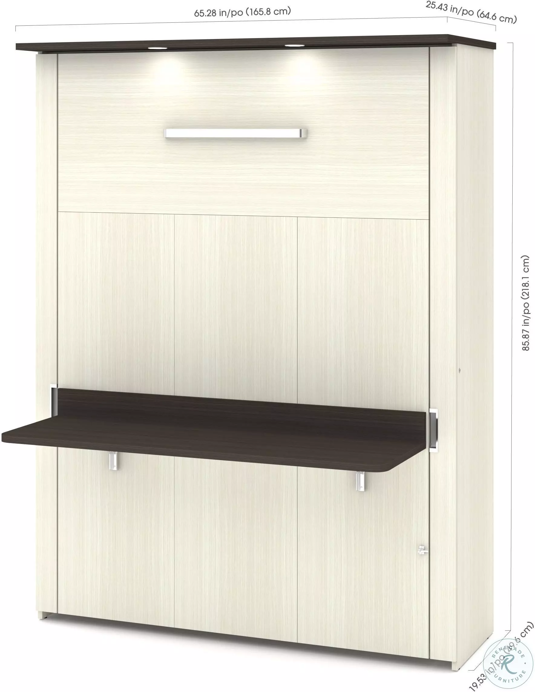 Lumina White Chocolate Queen Wall Bed with Desk and Storage Unit