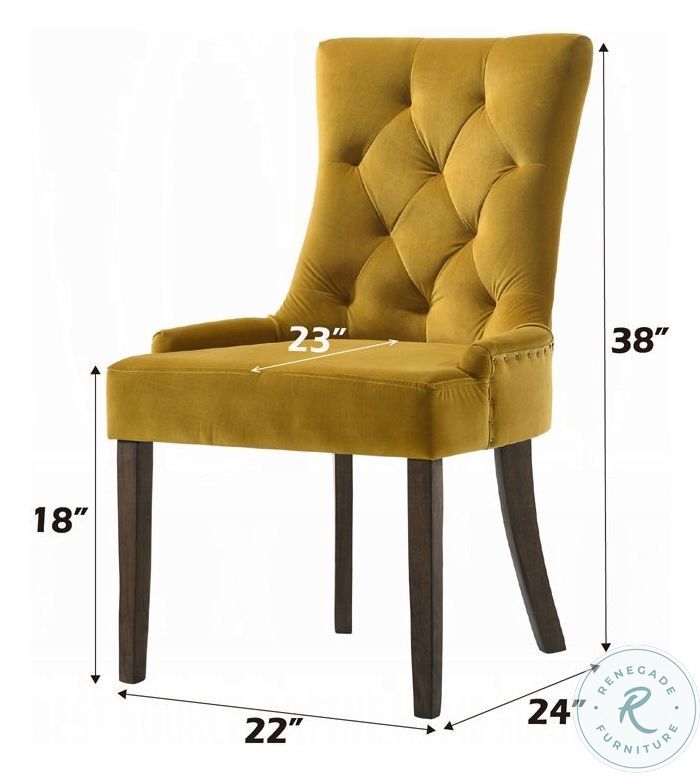 Farren Yellow Velvet and Espresso Side Chair with Nailhead Trim Set of 2