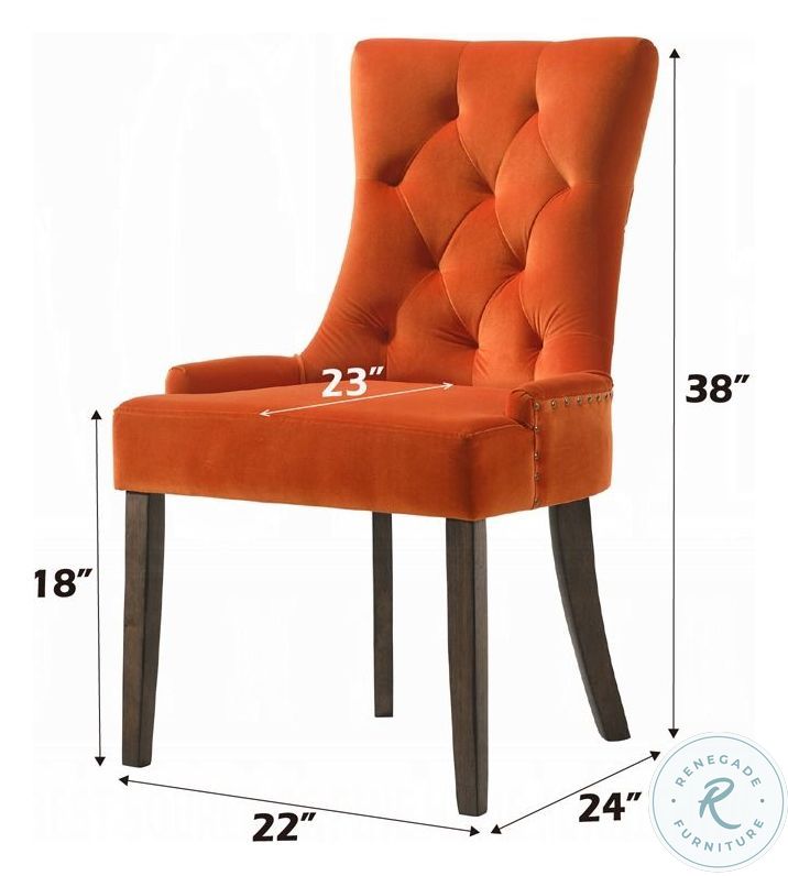 Farren Orange Velvet and Weathered Oak Side Chair with Nailhead Trim Set of 2