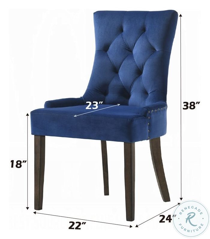 Farren Blue Velvet and Weathered Oak Side Chair with Nailhead Trim Set of 2