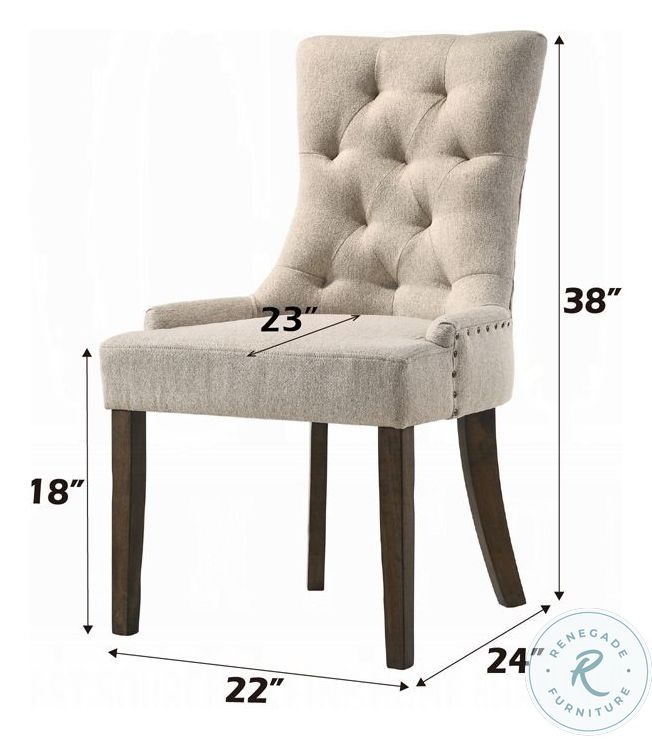 Farren Beige Fabric and Weathered Oak Side Chair with Nailhead Trim Set of 2