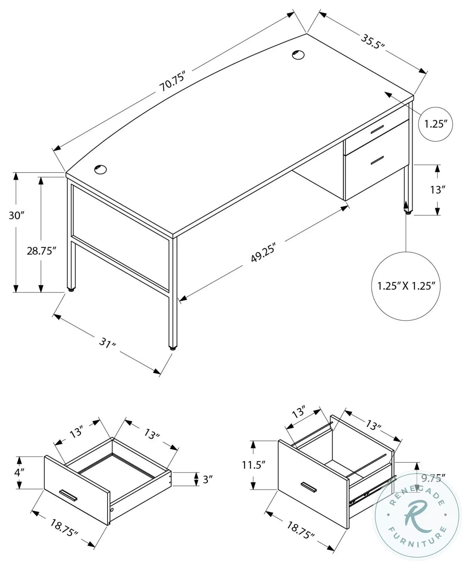 7725 White And Silver 72" Computer Desk