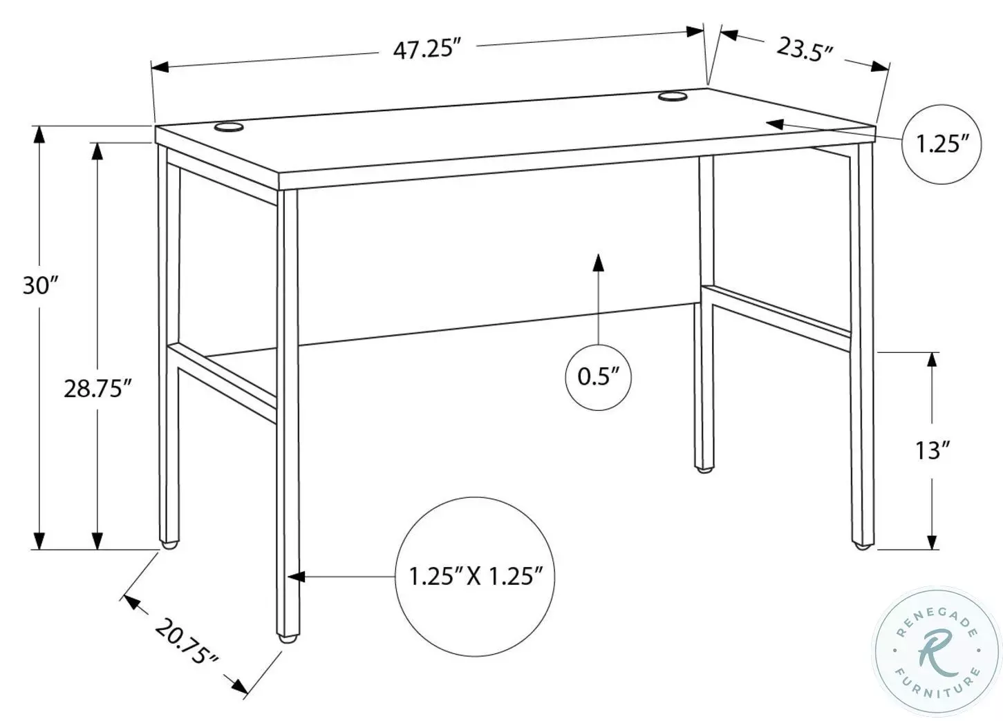 7726 White And Silver 48" Computer Desk