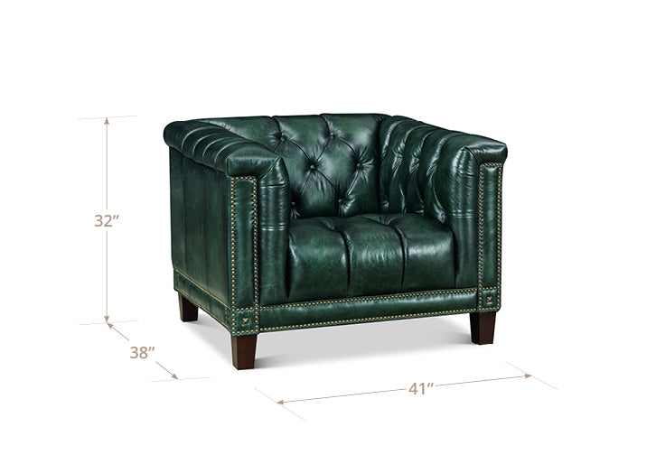 Picavel Green Leather Upholstered Accent Chair with Nailhead Trim