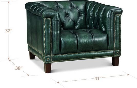 Picavel Green Leather Upholstered Accent Chair with Nailhead Trim