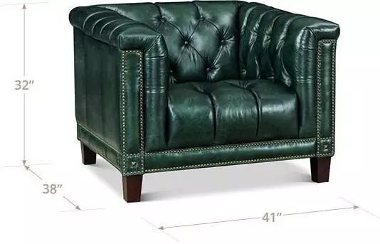 Picavel Green Leather Upholstered Accent Chair with Nailhead Trim