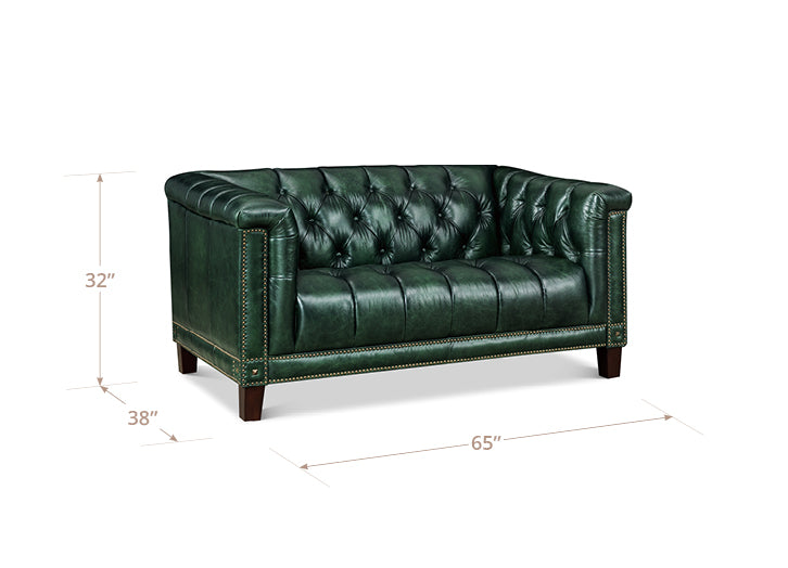 Picavel Green Leather 65" Loveseat with Nailhead Trim