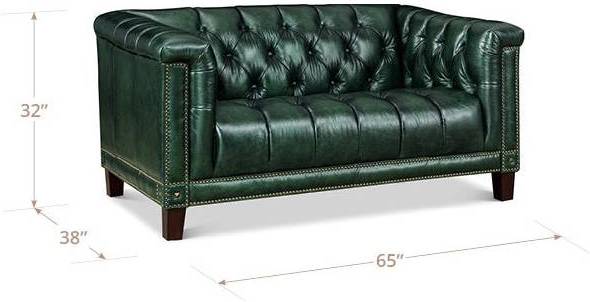 Picavel Green Leather 65" Loveseat with Nailhead Trim
