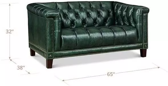 Picavel Green Leather 65" Loveseat with Nailhead Trim