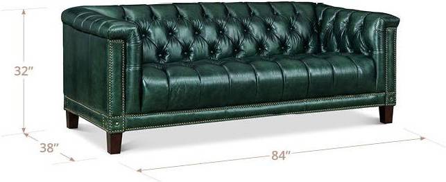 Picavel Green Leather 84" Sofa with Nailhead Trim
